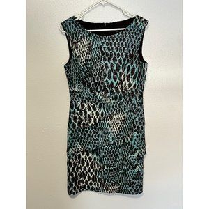 Connected Apparel Dress Turquoise Brown Animal Print Layered Bottom Womans Size